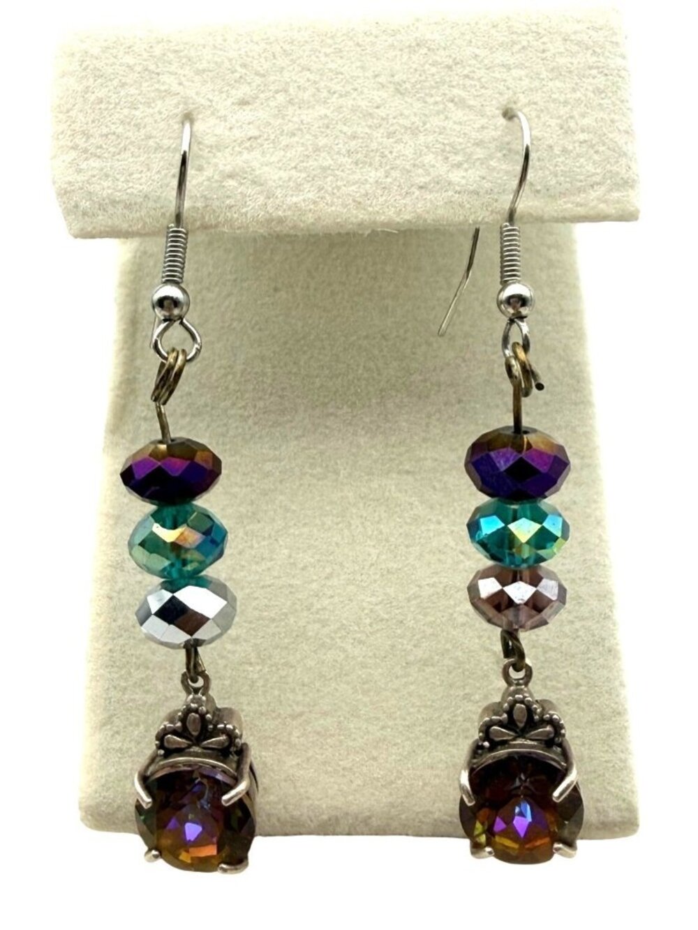Vintage Y2K Dangle Earrings 925 Sterling Silver AB Crystal Vitrail Thailand - Picture 4 of 6